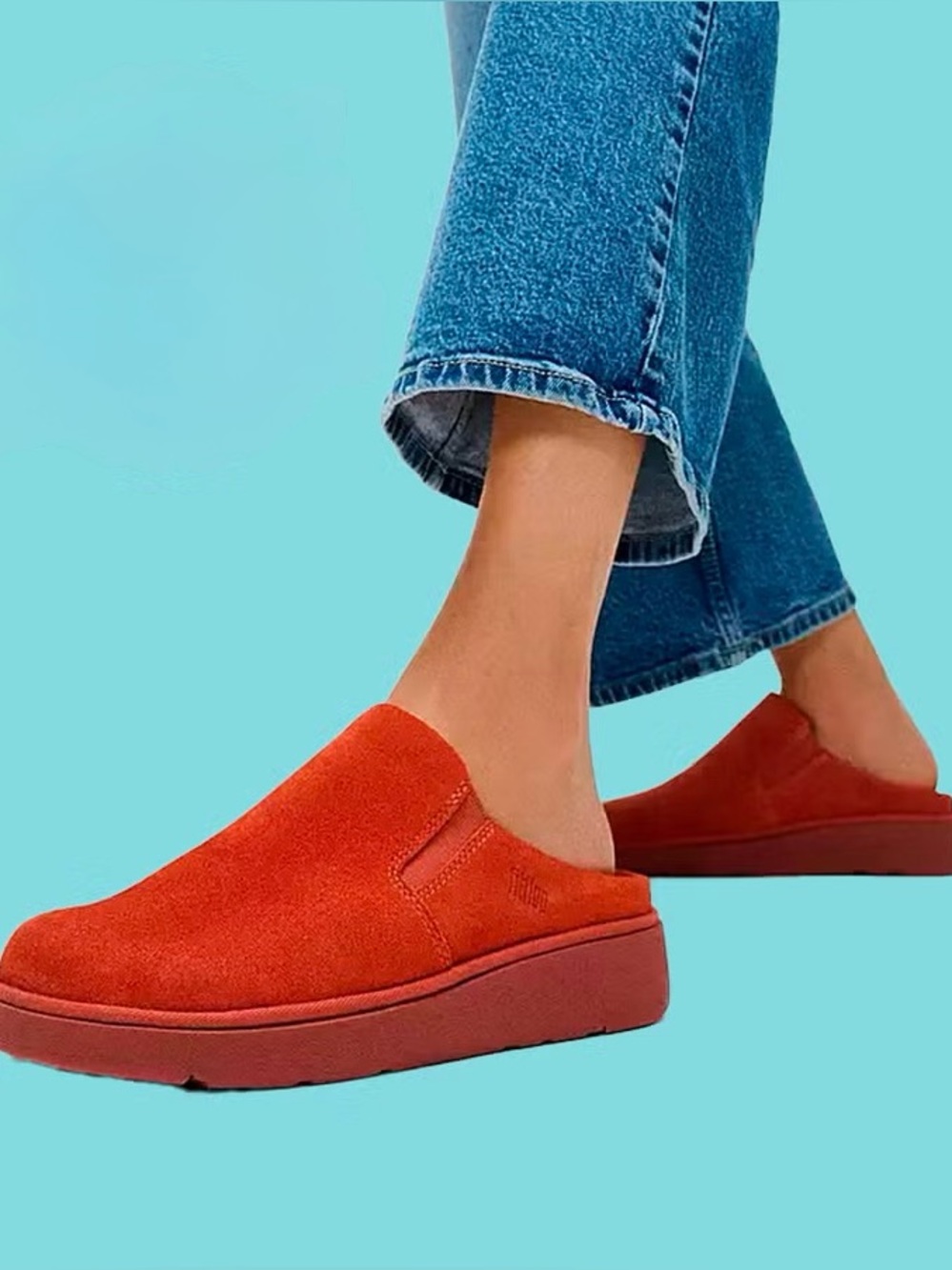 Fitflop Gen-FF Elasticated Suede Mule Clogs Slip On Shoes Terracotta Orange 10